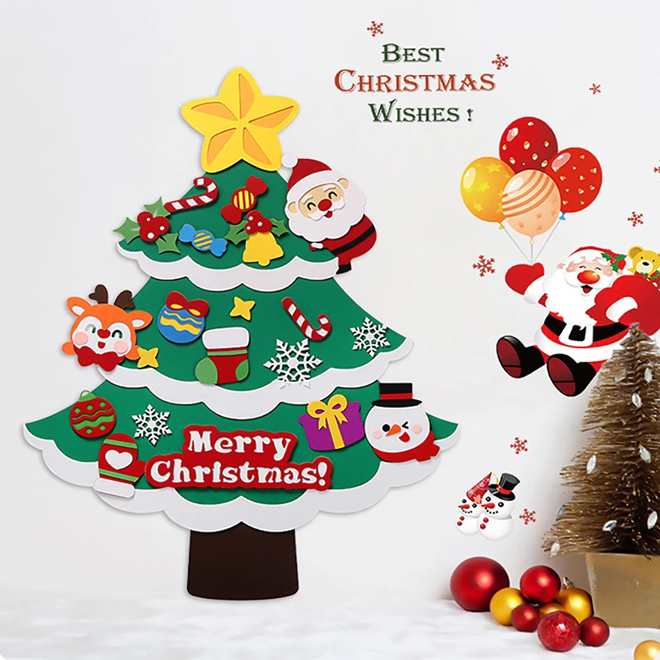 DIY Felt Christmas Tree Christmas Decoration for Home Navidad 2026 New Year Christmas Ornaments Santa Claus Xmas Kids Gifts