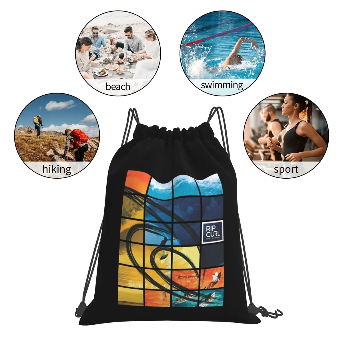 ملصقات Rip Curl Skates Logo حقائب ظهر كاجوال محمولة برباط حقيبة رياضية حقائب كتب للسفر والمدرسة