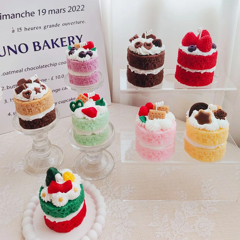 

Handmade Double-Layer Mini Cake Scented Candles Soy Wax Two-Tone Cute Gifts Decorative Faux Cake Candles