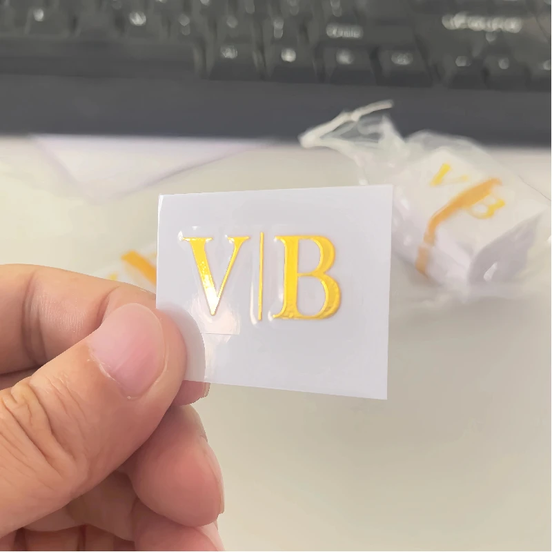 100 Stück Aufkleber, personalisierte Metall-Gold-Aufkleber, Logo 3D UV DTF, individuelle Transferaufkleber, Hochzeitsetiketten, wasserdicht – Detail 4