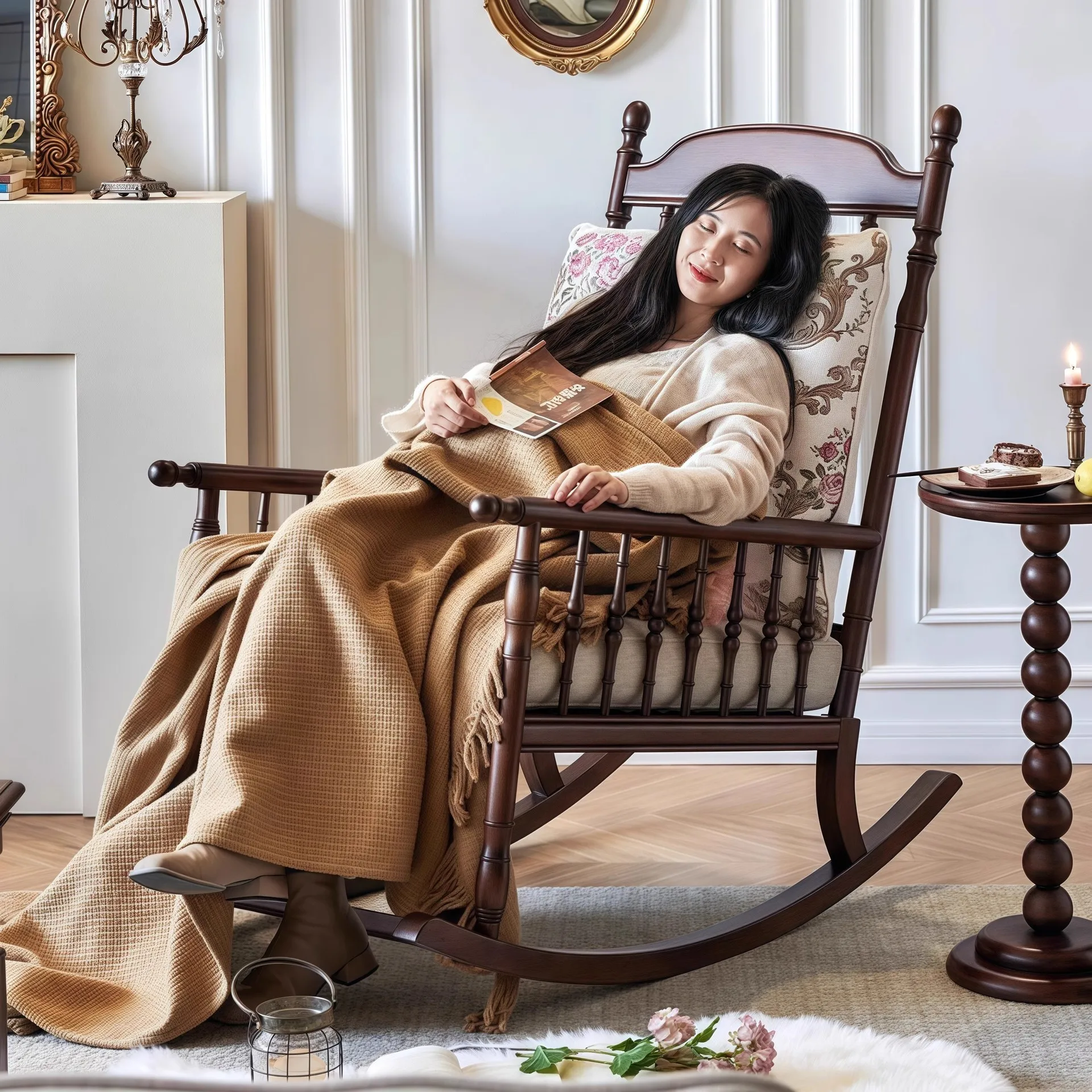 

Retro Style Rocking Chair for Living Room Bedroom Balcony Home Use Single Seater Lounge Chair Recliner Sofa Chair Wooden