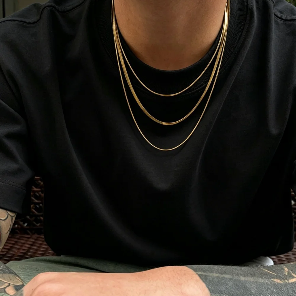 Hip-Hop-Halskette aus goldfarbenem Edelstahl, mehrschichtig, Retro-Schlangenkette für Männer, Schmuckzubehör – Detail 2