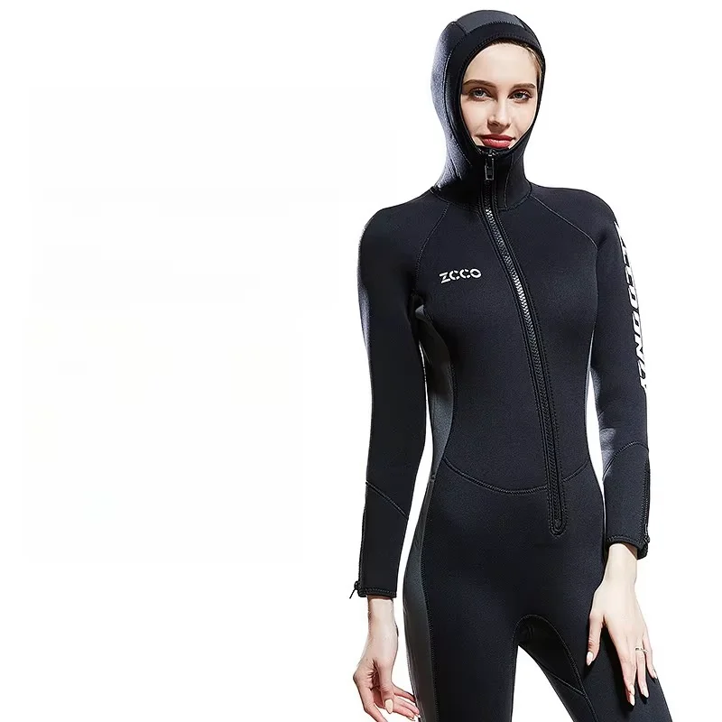 Winter Women's 5mm Neoprene Hooded Wetsuit One Piece Wetsuit Snorkelling Diving Water Keep Warm Swimsuit