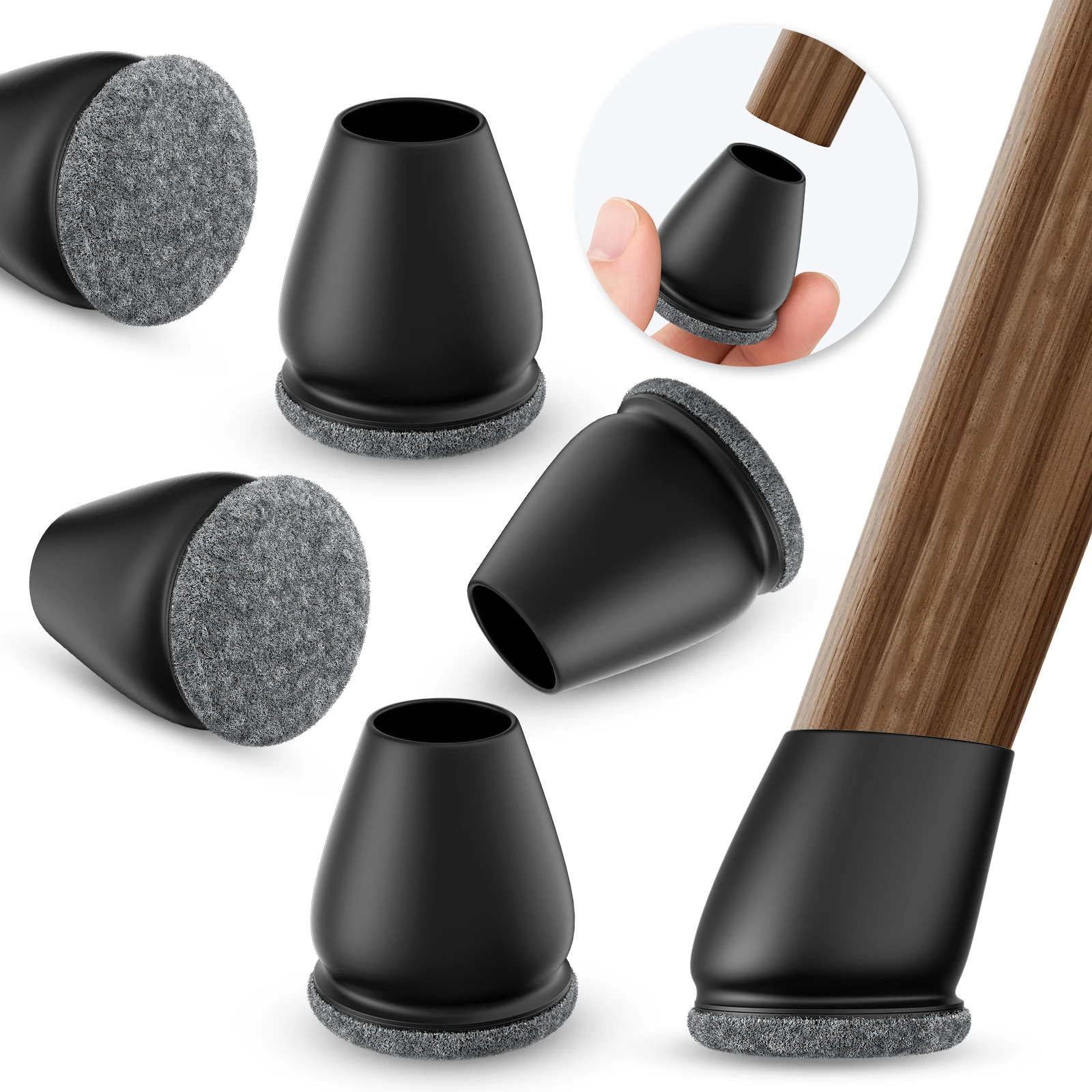 16PCS Silicone Chair Leg Protectors Round Tilted Chair Legs Non-Slip Felt Furniture Feet Pad for Hardwood Floors from Scratching