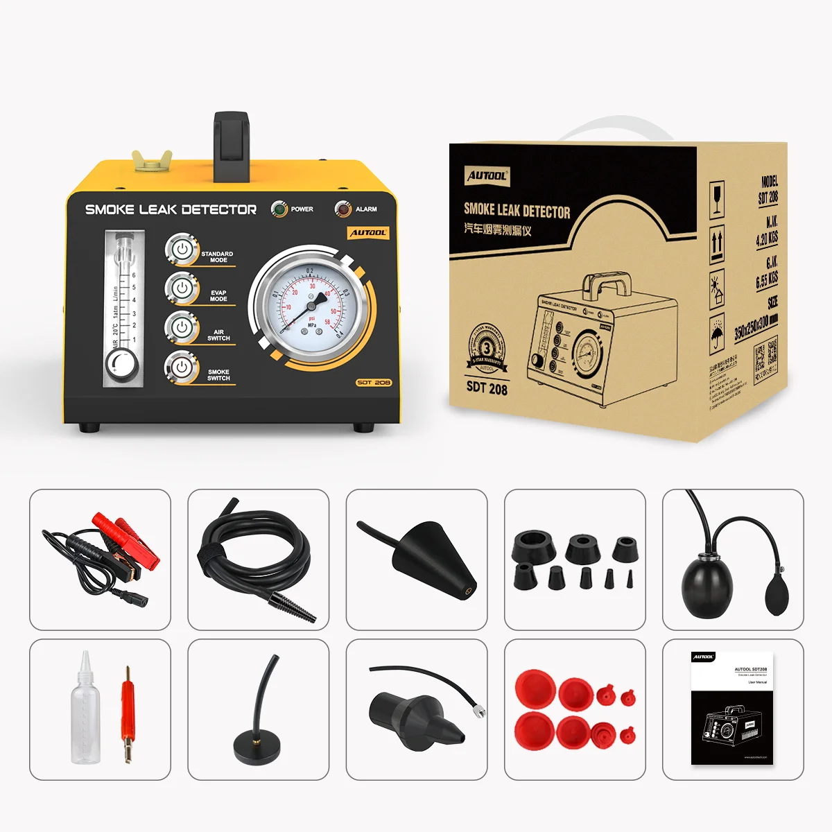 MYT AUTOOL SDT208 Car Smoke Leak Detector EVAP System Tester For Turbochanged Vacuum Exhaust Cooling System Pipeline Leakage Tes