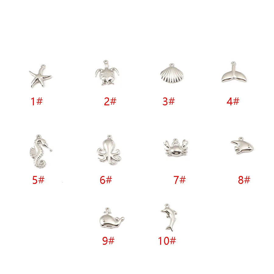 50pc Black/Gold/steel Color Stainless steel Material mirror finish small starfish/fishtail/sea turtle Bead for DIYJewelry Making