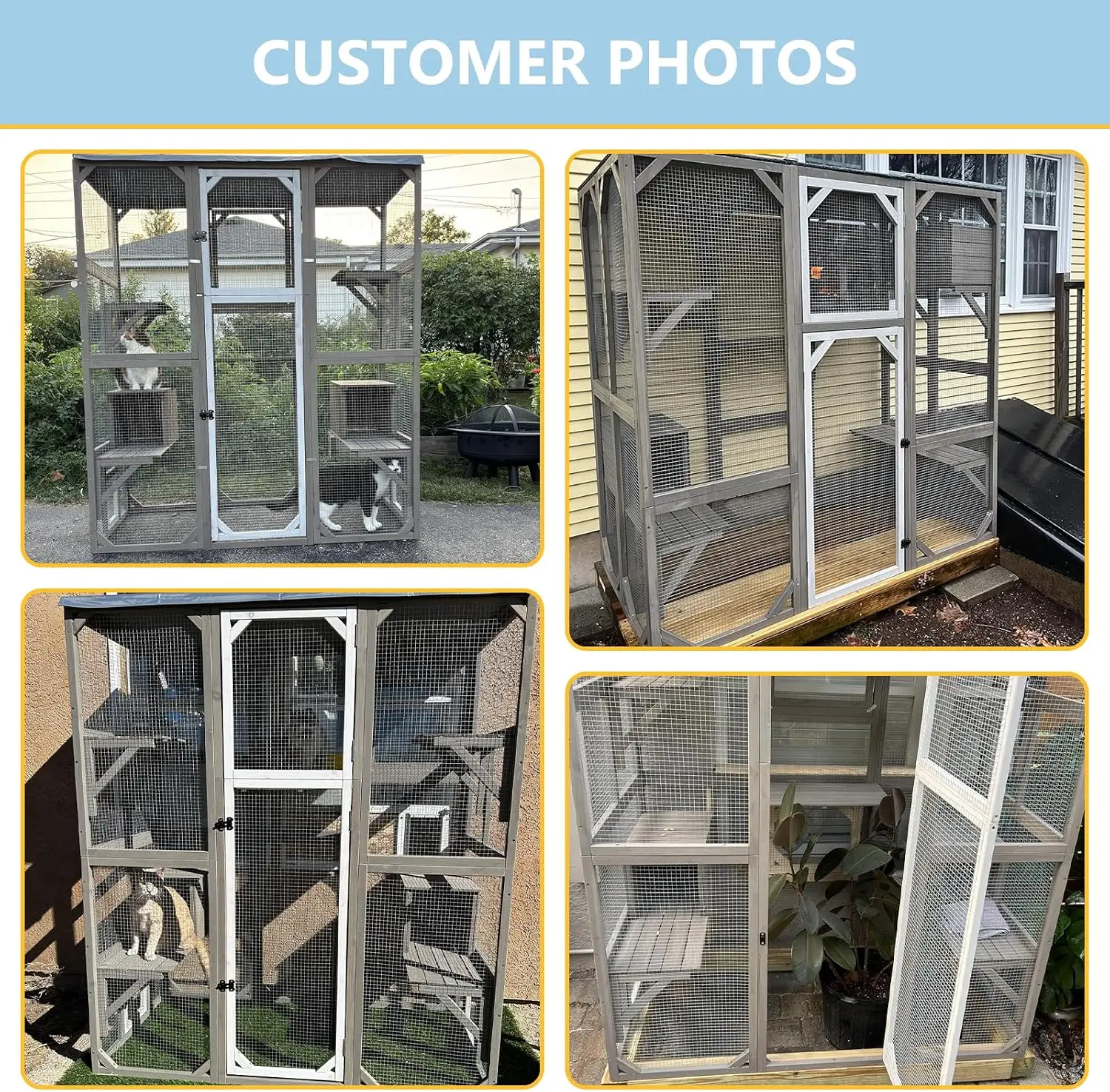 Large Walk-In Outdoor Cat Enclosure with Waterproof Roof & Multi-Level Platforms, Spacious Window Cat House Cage for Multiple Cats, 59"L x 29.5"W x 67.7"H view 2