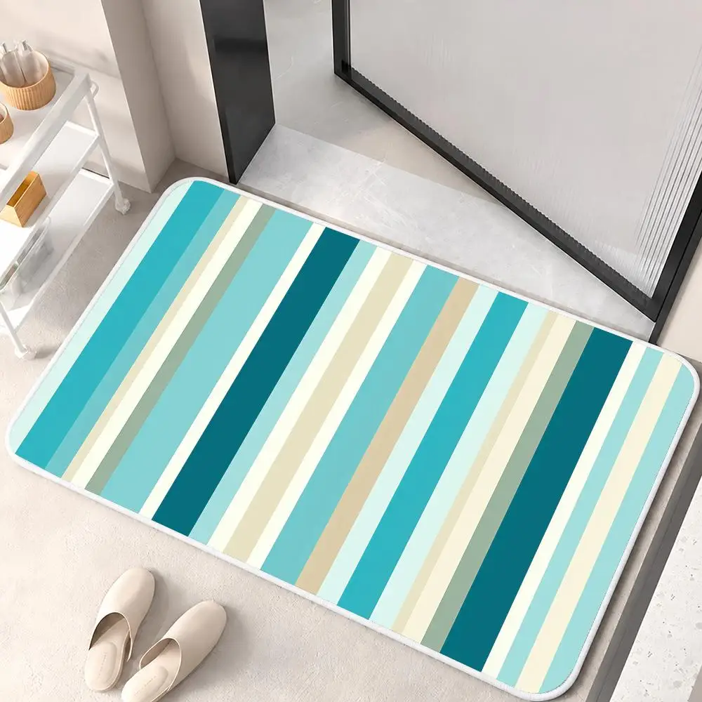 Colorful Striped Pattern Floor Mat Flannel Rug Soft Non Slip Washable Door Mat for Bathroom Bedroom Kitchen Home Decor