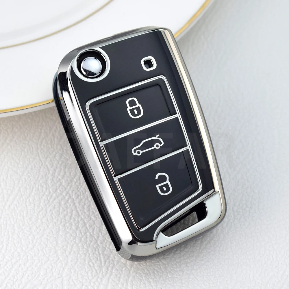 3 Buttons TPU Car Key Case Cover Fob for VW Volkswagen Golf 7 MK7 Tiguan MK2 for SEAT Ateca Leon FR 2 Ibiza for Skoda Octavia