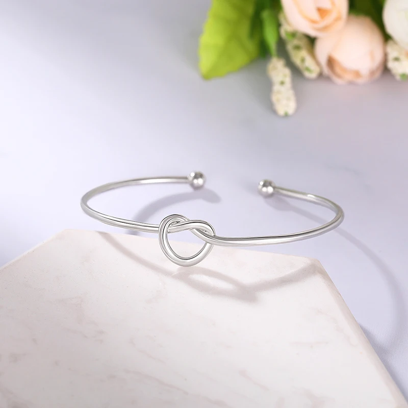 Huitan عقدة القلب افتتاح الإسورة للنساء معدن فضي اللون موضة التعاقد تصميم الفتيات الإسورة بيان مجوهرات هبوط السفينة #5