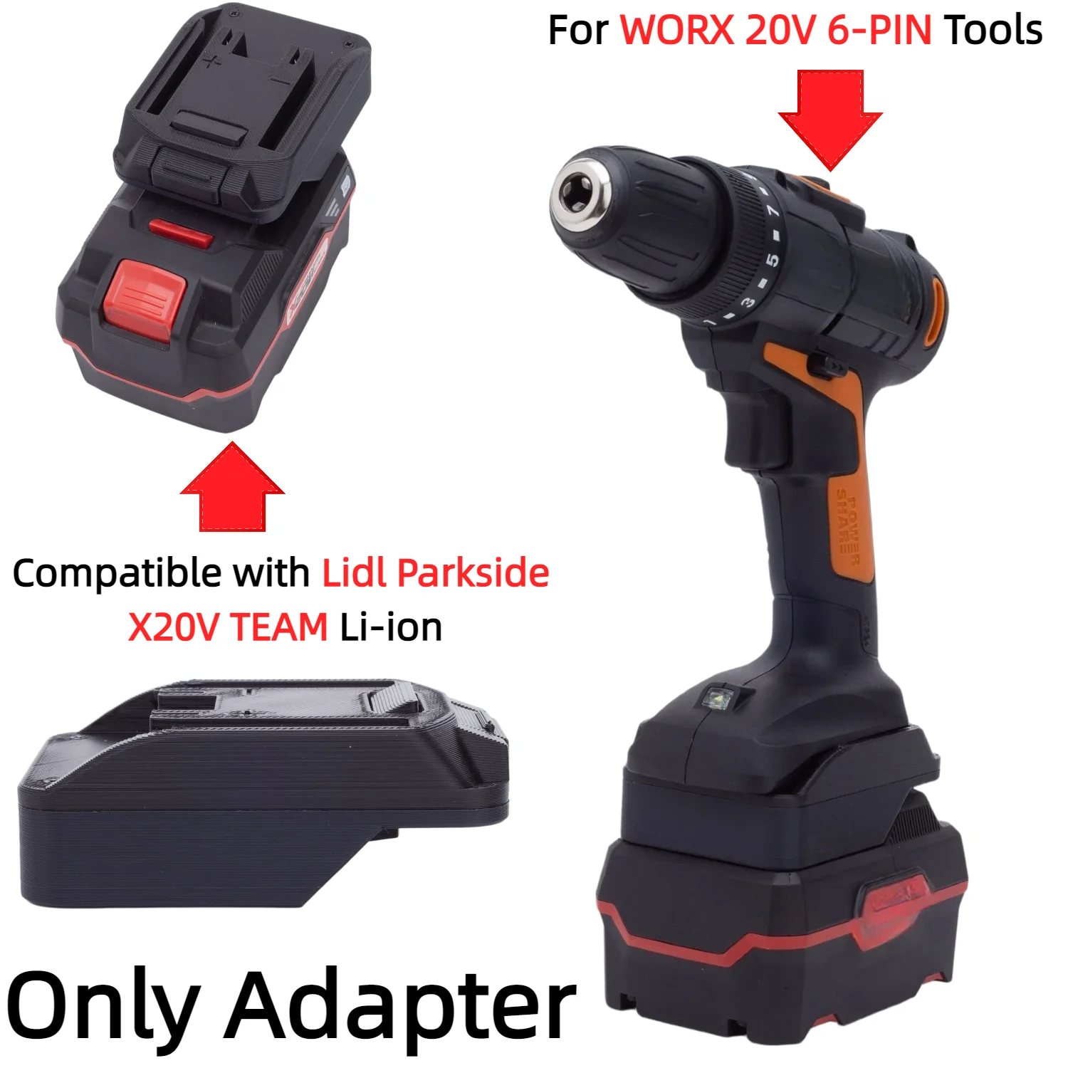 Battery Adapter/Converter for Lidl Parkside X20V TEAM Battery To WORX 20V 6-PIN PowerShare WG/WX Garden Tools(Only Adapter) 2
