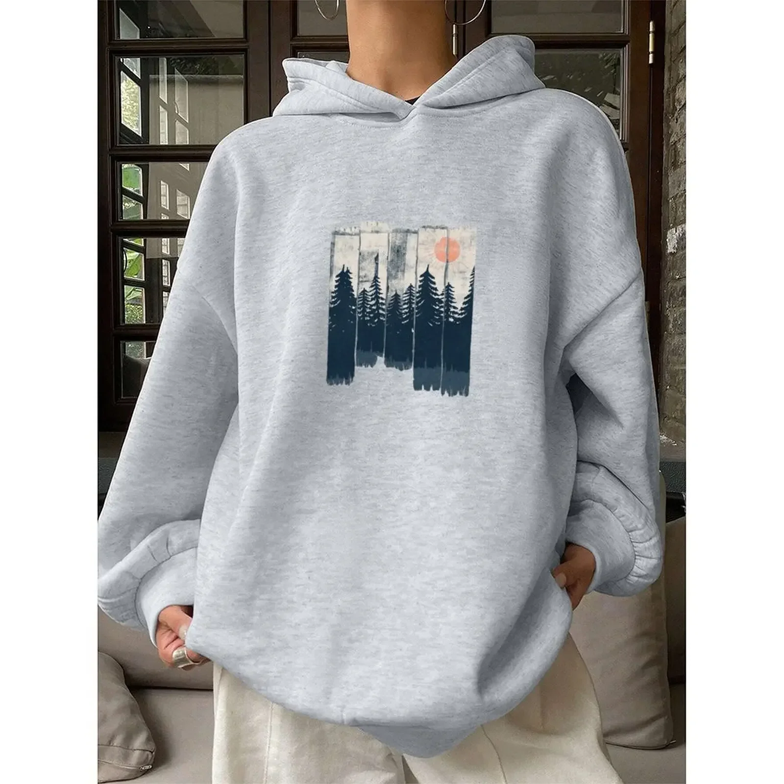 

Women Sweater Hoodies Winter Casual Printed Sports Pullovers Comfortable Velvet Long Sleeve Sweater Winter Woman Clothes 2025