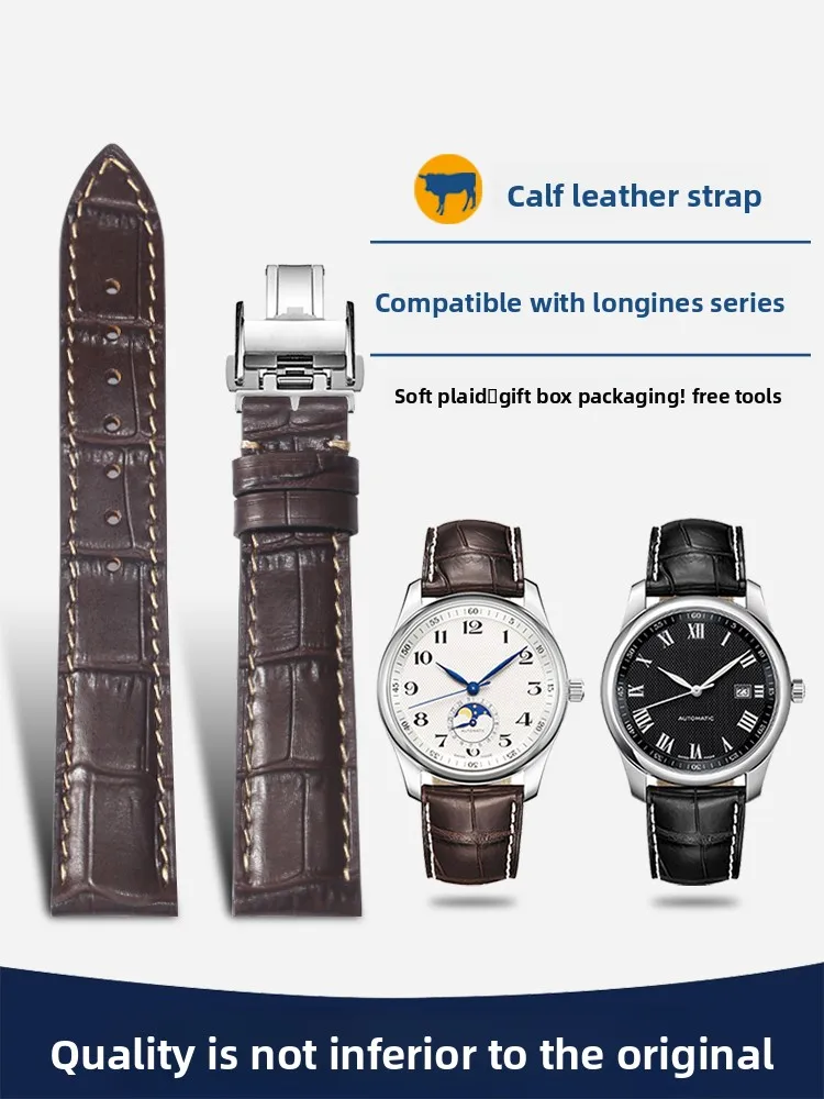 For Longines Craftsman Series Leather Watch with Jialan Comcas Military Flag Eight-hand Moon Phase 18/22mm