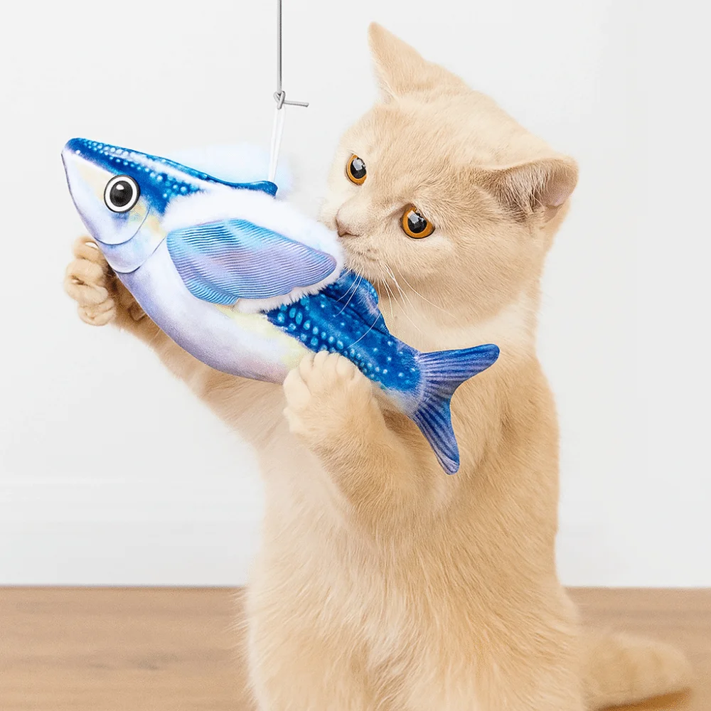 

Plush Interactive Cat Toys Fish Shaped No Flying Interactive Cat Kicker Toy USB Rechargeable Colorful Flapping Fish Cat Toys