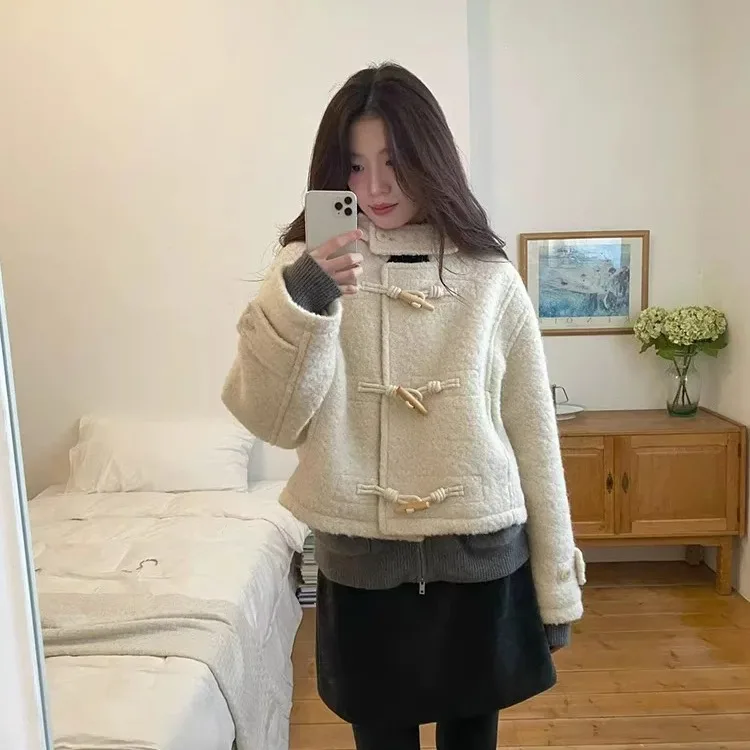

ERUME Anti-Aging Hooded Button-Up ort Loose Women's Coat Autumn Winter Commute Sle Long Sve Regular Length Single Button