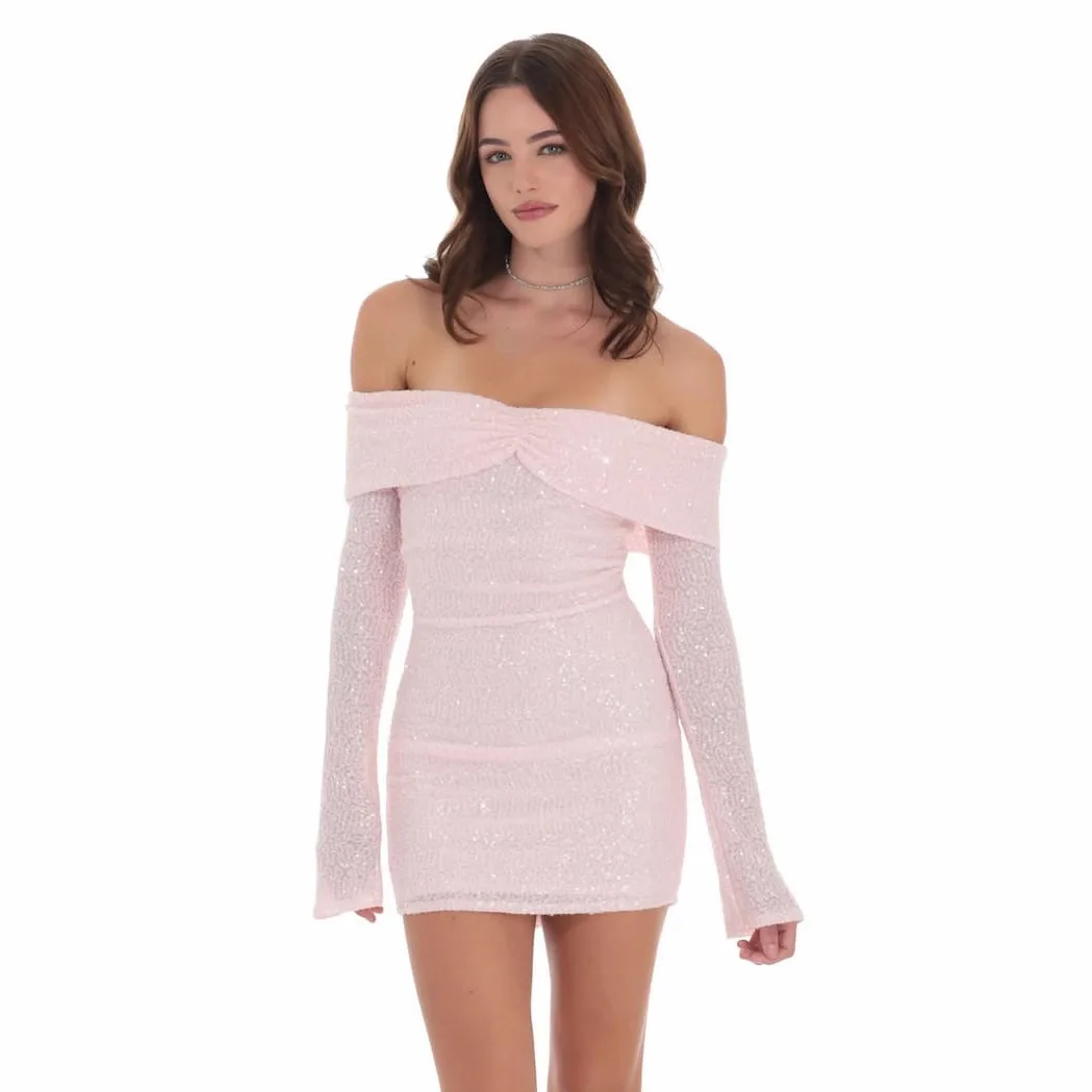 

Сексуальное розовое платье с пайетками и длинными рукавами, модное тонкое платье 2022, осень и зима, новый продукт, модный темпераментный женский сгусток в стиле ретро