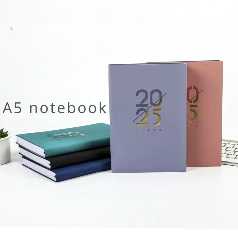 2025 Spanish Notebook Daily Schedule, 365 Day Soft Leather Calendar Notebook, Office Agenda Planner Notepad Diary Sketchbook A/B