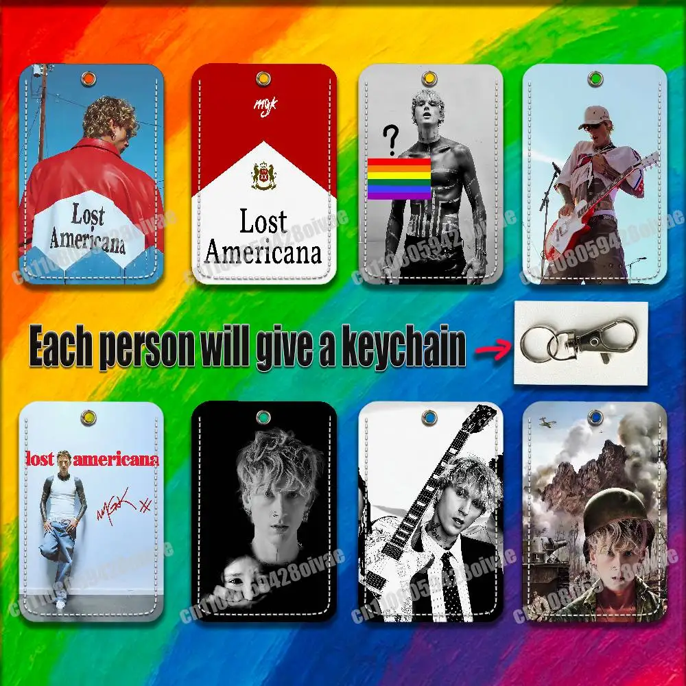 

M-MGK Lost Americana For ID Clips Credit Bank Campus Card Holder Cover Decoration PU Leather Keychain