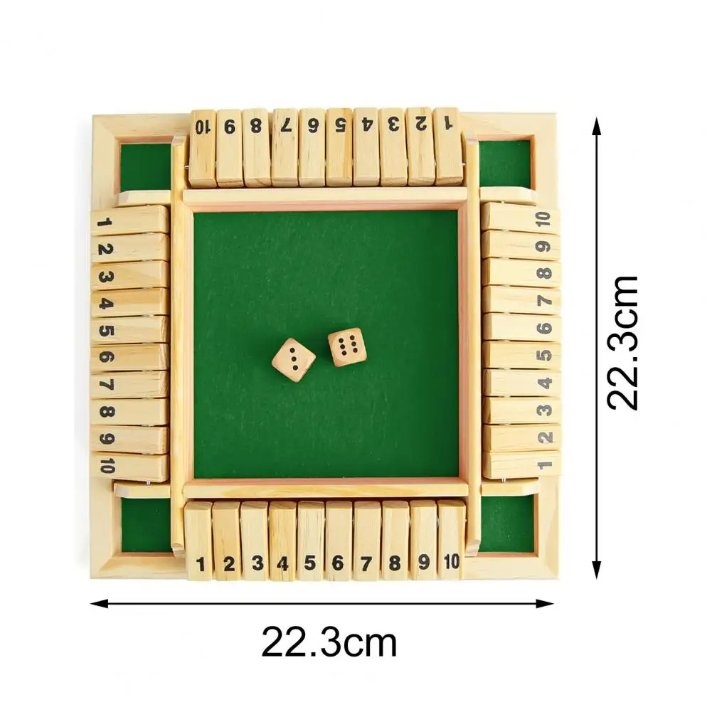 Funny Shut The Box 4 Sided Wooden Board Strategy Game Learning Numbers 2-4 Players Classic Table Dice Game for Kids