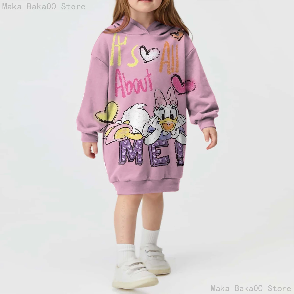 Disney sweatshirt girls long sleeve sweatshirt Donald Duck Daisy casual cartoon long sleeve hooded sweatshirt dress girls dress