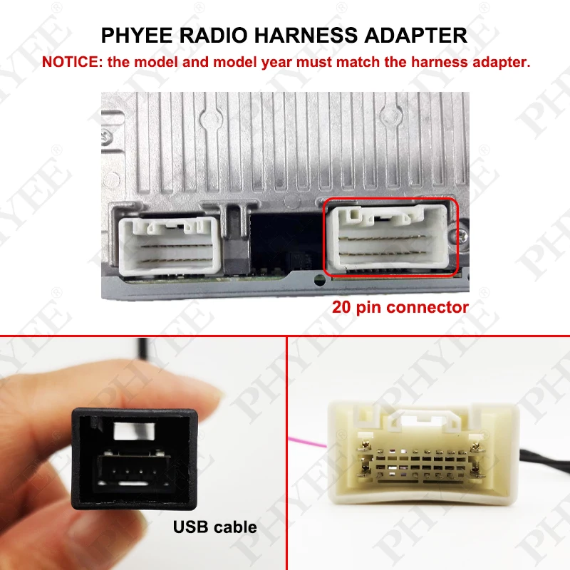 와이어링 하네스 USB 케이블 어댑터, 자동차 안드로이드 16 핀 와이어, 플러그 앤 플레이, 미쓰비시 ASX 아웃랜더 랜서 파제로용, 20 핀