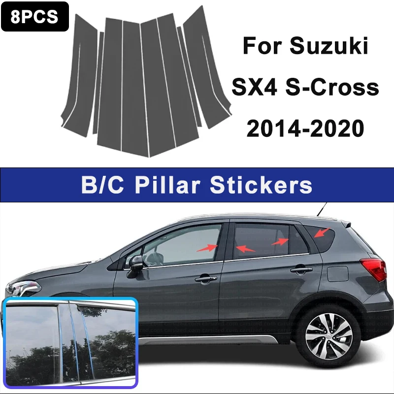 For Suzuki SX4 S-Cross 2014-2020 Glossy Black PC Material Window Column Car Door Center B C Pillar Post Cover Trim Car Accessory