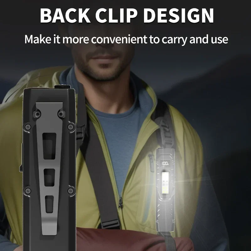 مصباح يدوي LED رفيع للغاية مع شاشة رقمية، مصباح جيب رفيع للغاية، مصباح يدوي USB-C قابل لإعادة الشحن للتخييم في الهواء الطلق