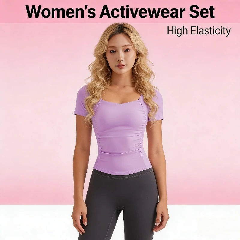 

Women's Yoga Short Sleeve Top with Built-in Bra Slimming Fitness T-Shirt for Spring and Summer