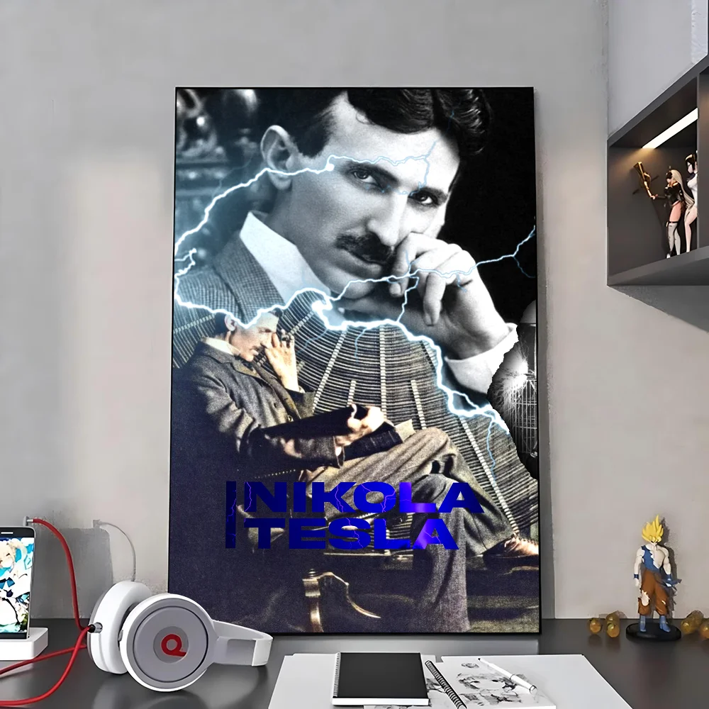 العلماء المشهورين نيكولا تيسلا ورق أبيض ملصق مقاوم للماء ورقة ملصق مقهى بار الفن الجمالي طلاء جدران