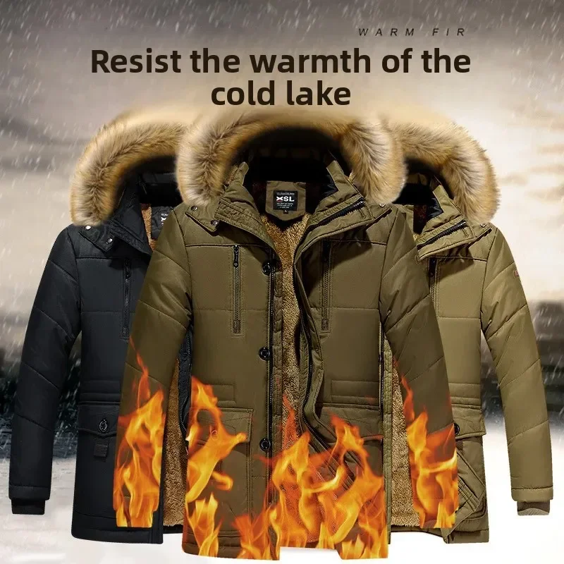 

Thickened Long Down Cotton Coat Warm Fluffy Cotton Padded Coat Outerwear Oversize Elderly Men's Parkas Men's Winter Jacket