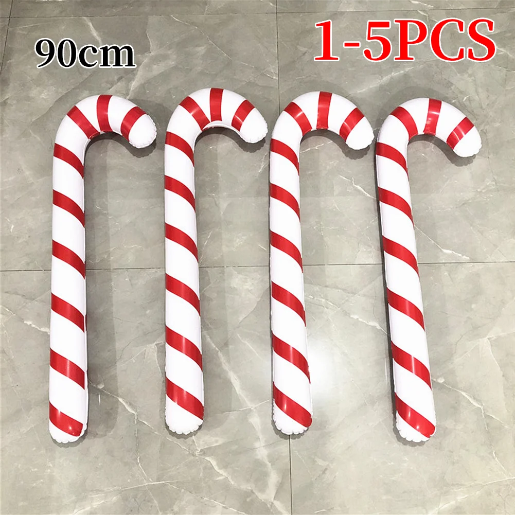 1-5PCS Inflatable Christmas Candy Canes Stick 90CM Giant Xmas Santa Canes Walking Stick Balloon 2023 New Year Party Decoration