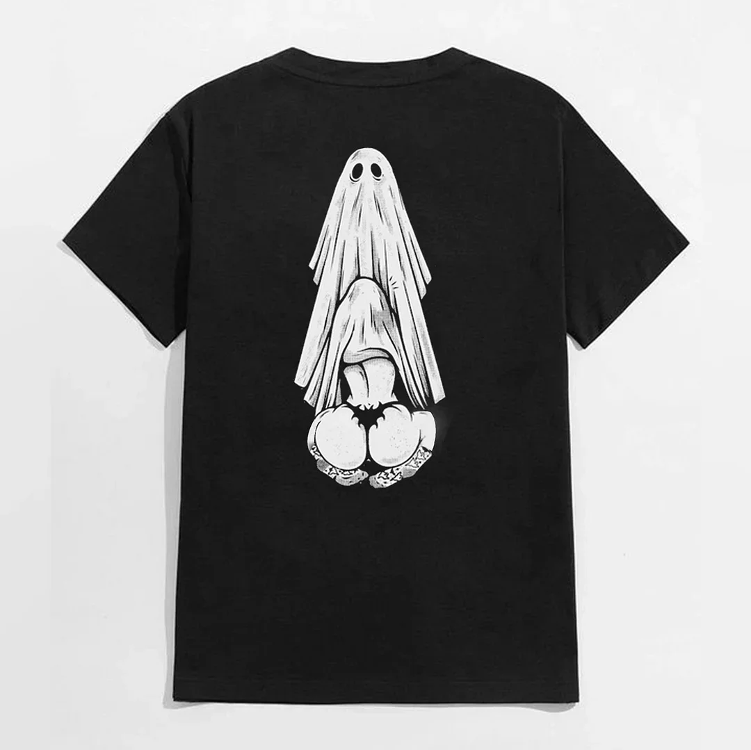 print Classic Casual  STREETWEAR Oral Sex with Ghost Dirty Love Casual Black Print T-shirt Harajuku Artsy COTTON  tops  TEES