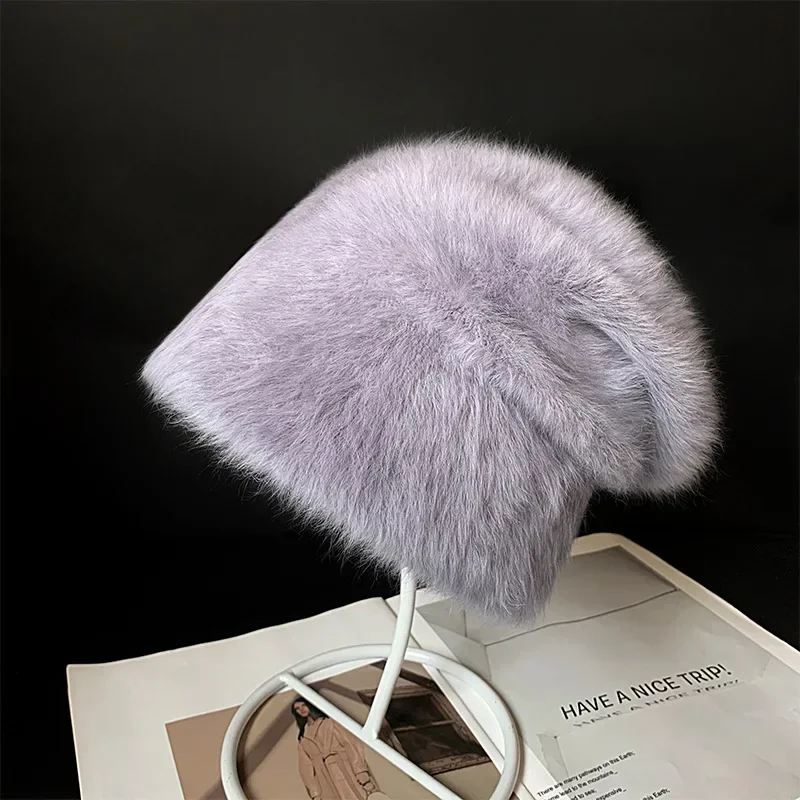 2024New Farben Weiche Kaninchen Fell Mützen Winter Hut für Frau Luxus Flauschigen Gestrickte Hut Motorhaube Dame Herbst Winter Warme Skullies kappe – Detail 6