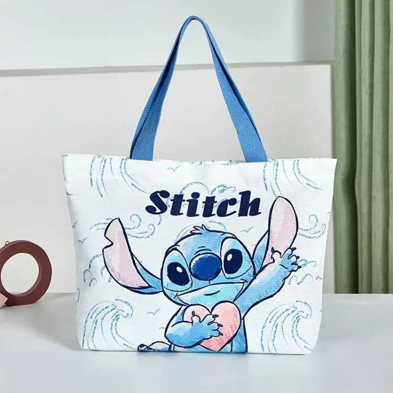 Bolso grande de lona de Stitch de Disney, bolso bonito de dibujos animados, bolso de compras de gran capacidad, bolso de mano para ir al trabajo, regalo de cumpleaños para niña, juguetes para niños