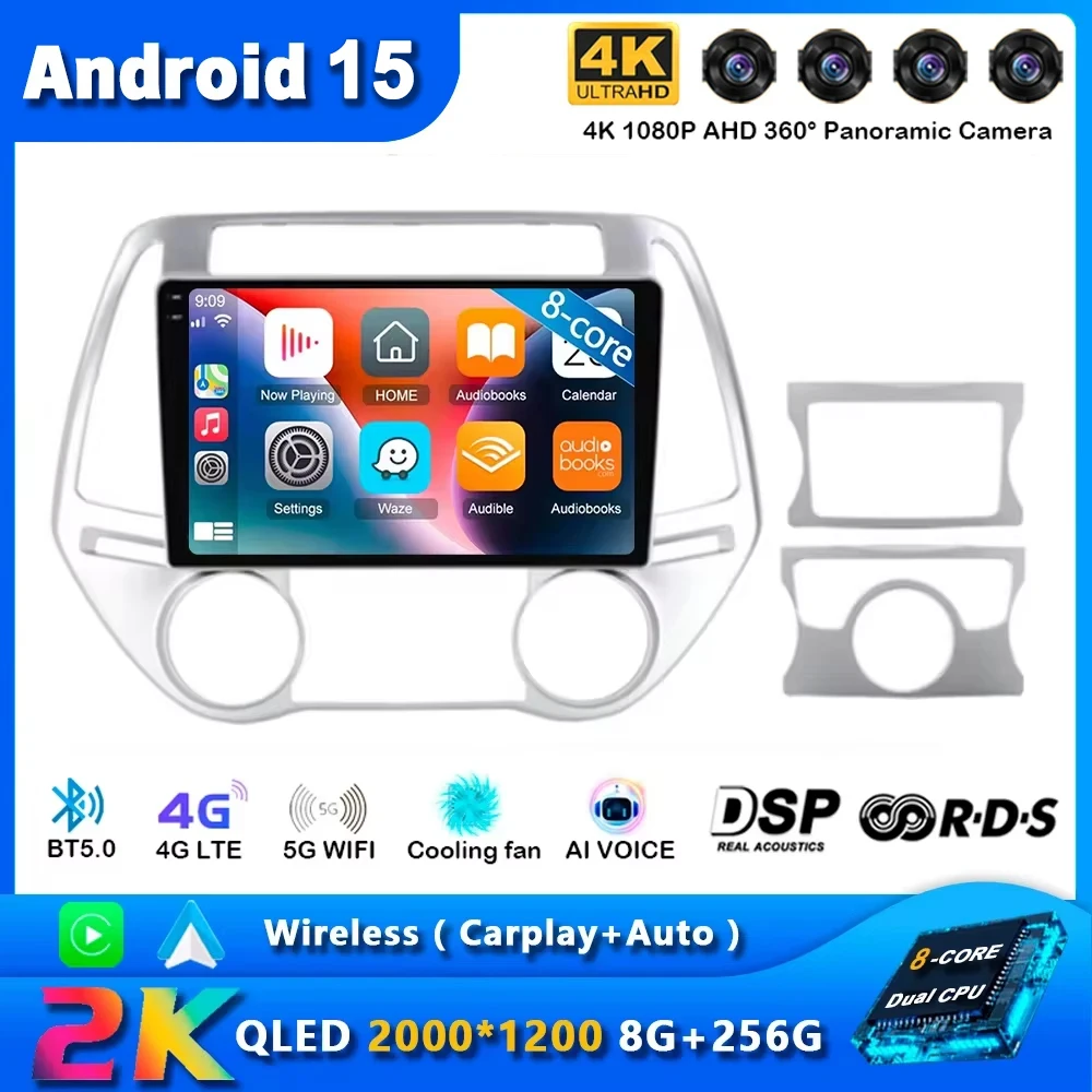 

Android 15 Carplay Car Radio For Hyundai i20 2010 2011 - 2014 Navigation Multimedia Player Stereo WiFi+4G BT DVD auto DSP 2 DIN