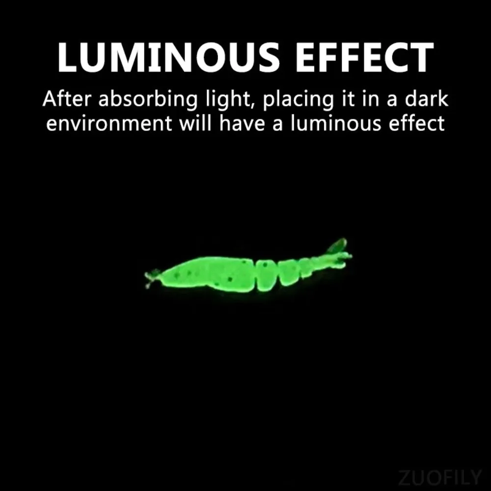 

20 шт./кор., длина 4 см, светящиеся приманки для креветок, вес 0,45 г, светящийся дизайн, приманки для ловли карпа, мягкий силиконовый светящийся эффект