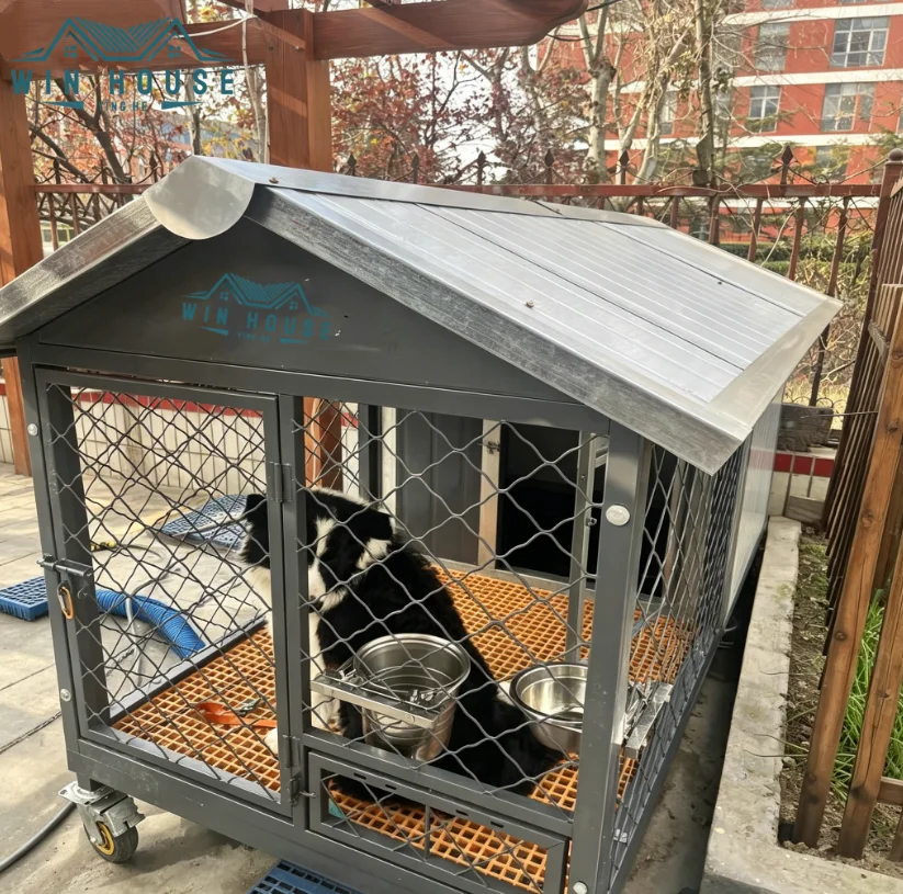 Durable Galvanized Steel Dog Kennel Heavy-Duty Outdoor Pet Shelter Windproof Rainproof Harsh Weather Resistant Structure