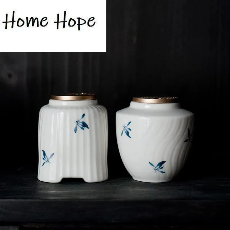 Pure Hand-painted Butterfly Orchid Ceramic Tea Pot Creative Relief Tea Warehouse Household Tea Storage Moisture-proof Pot Caddy
