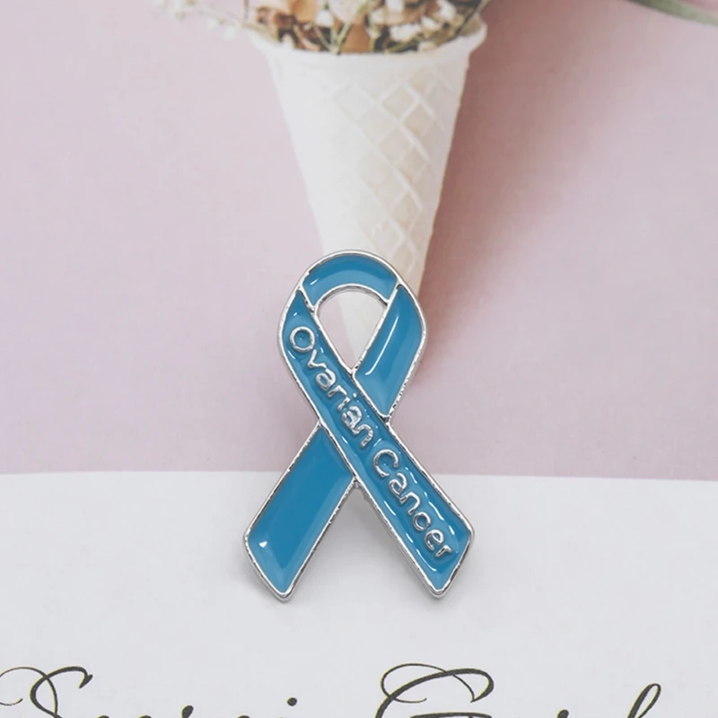 Ovarian Awareness Pin Blue Ribbon Brooch Pins for Survivor Gifts For Wome