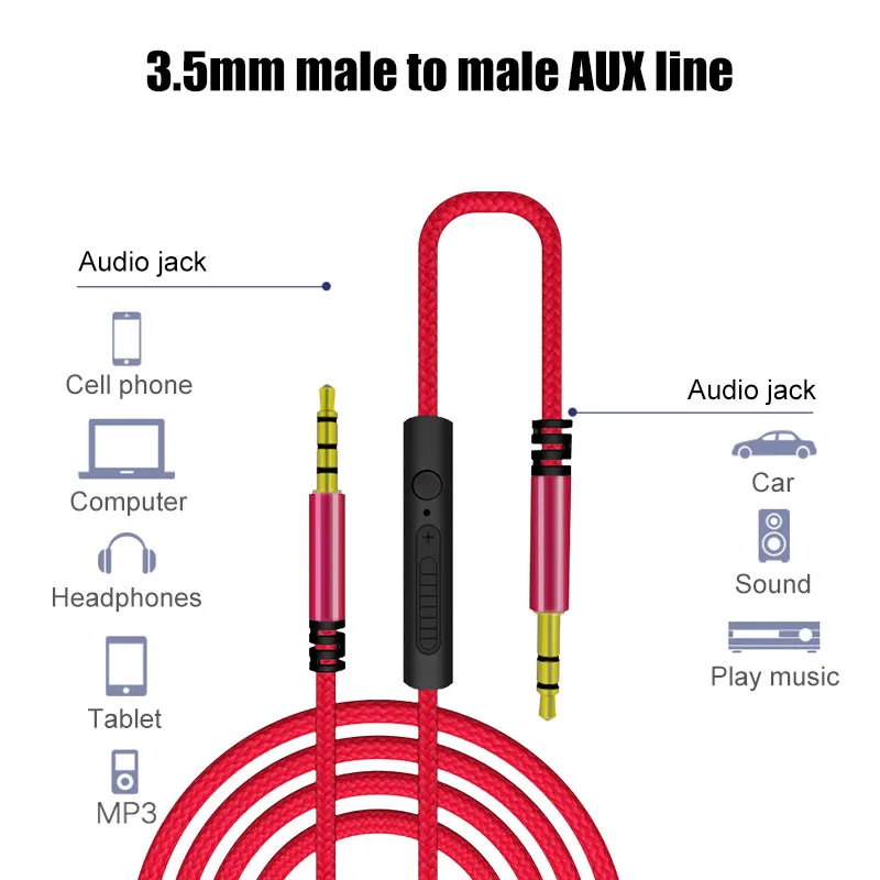 Jack 3.5mm Kabel Audio 3m przedłużacz 3 5 오디아 z męskiego na męskie przewód AUX przewód pomocniczy do zestaw słuchawkowy z głośnikiem telefonu