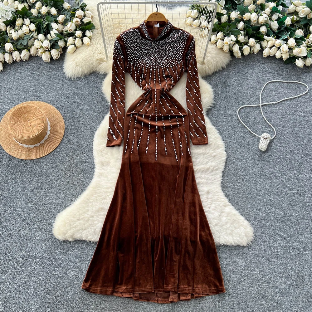 فستان حورية البحر قطيفة عتيق أنيق أنيق على الموضة الكورية فستان صيفي للخريف ملابس نسائية #3