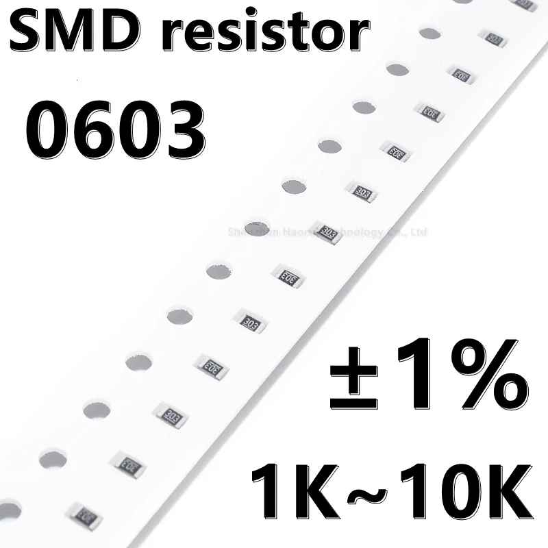 (100pcs) 0603 1% SMD resistor 1 1.2 1.3 1.5 1.6 1.8 2 2.2 2.4 2.7 3 3.3 3.6 3.9 K 4.3K 4.7K 5.1K 5.6K 6.2K 6.8K 7.5K 8.2K 9.1K