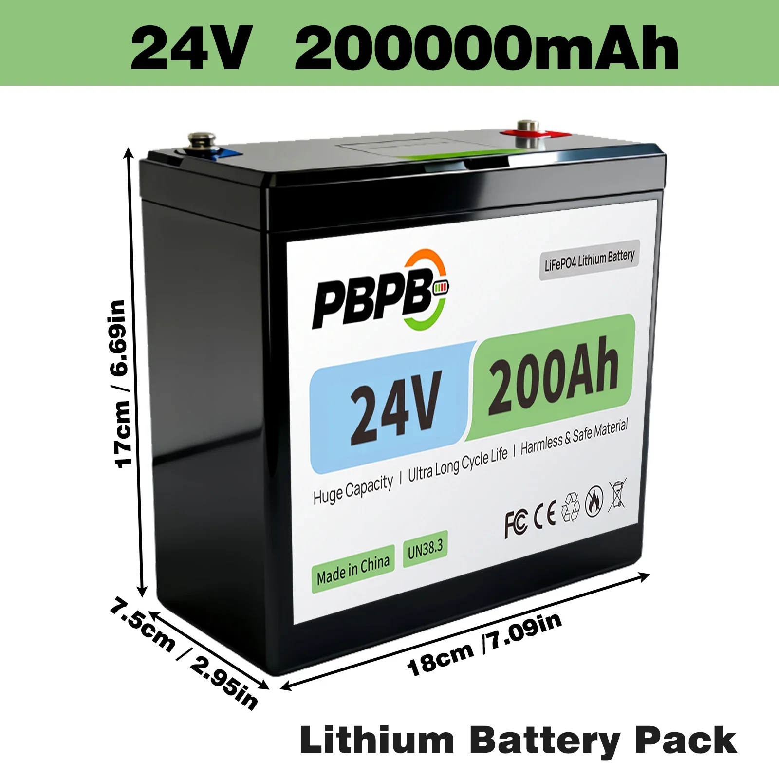 24V 200Ah LiFePO4 Lithium Battery With 200A BMS 2560W Deep Cycles for RV Trolling Motor Home Energy Storage Off-Grid