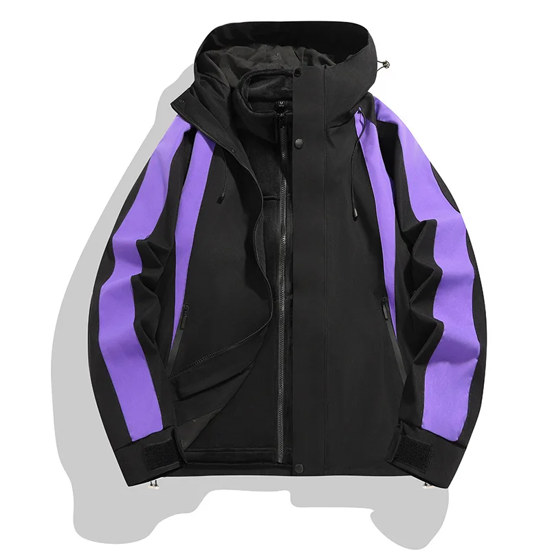 Men Jacket Autumn Winter New Contrast Color Long Sleeve Male Coat Windproof Thicken Outdoor Sport Three-in-one Man Outerwear