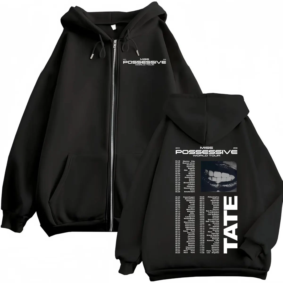 Tate McRae Miss Possessive World Tour 2025, Reißverschluss-Hoodie, modische Vintage-Sweatshirts mit Reißverschluss, für Herren und Damen, lässige, übergroße Pullover
