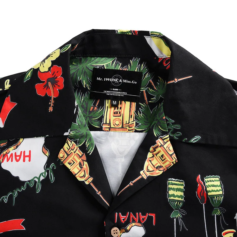 Summer New Men's Casual Shirt Loose Fit Digital Print Turn-down Collar Hawaiian Short Sleeve Shirt Trendy