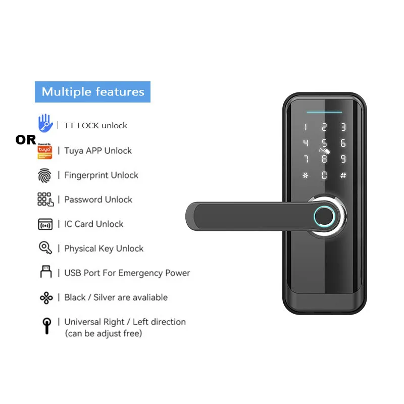 Tuya Smart Wifi Smart Life APP Or TTLOCK App Entrance door lock Serrure Intelligente Fechadura Digital Fingerprint Handle Lock