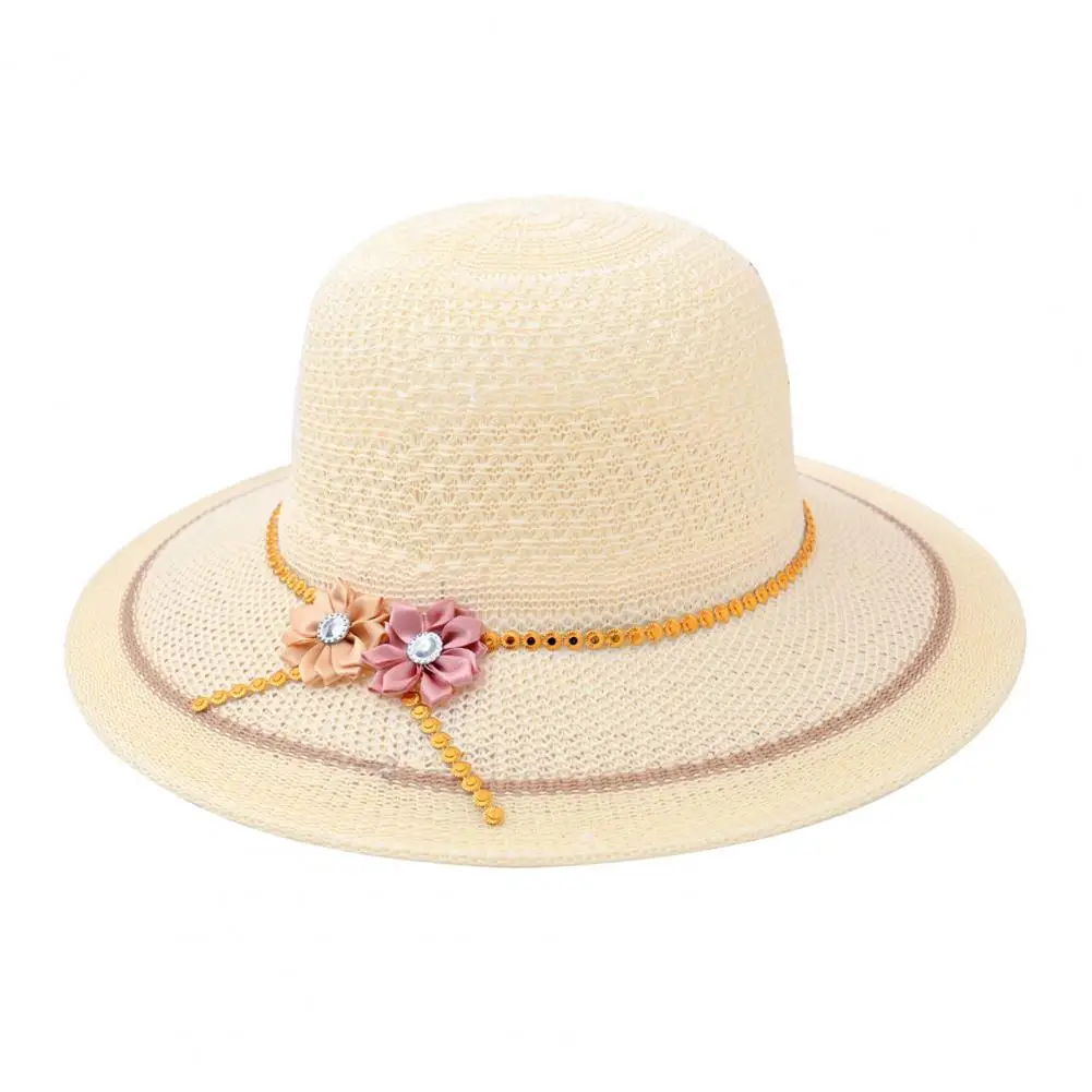 Women Summer Straw Hat Sun Hat Stylish Floral Decor Sun Hat for Women Wide Brim Lightweight Beach Cap with Uv