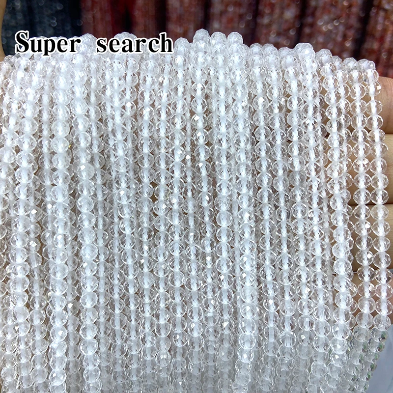 Natural Faceted White Crystal Clear Quartzs Beads With Cut Surfaces Loose Spacer Stone For Jewelry Making Bracelet Handmade