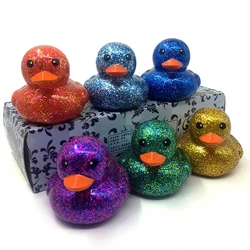 6 pçs/set squeeze-sounding dabbling 80mm patos de borracha chuveiro do bebê água banho brinquedos flutuantes vinil glitter pato com bb sons